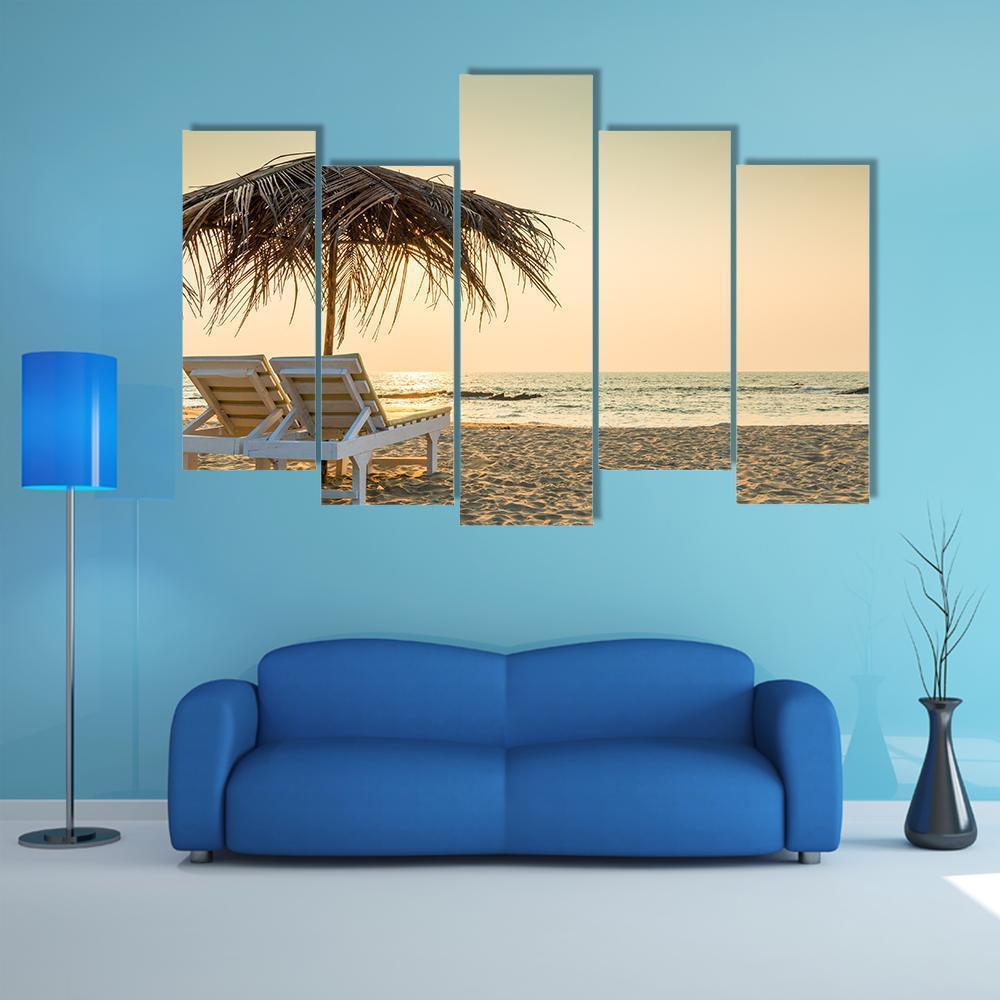 Empty Chairs And Umbrella Canvas Wall Art-5 Pop-Gallery Wrap-47" x 32"-Tiaracle