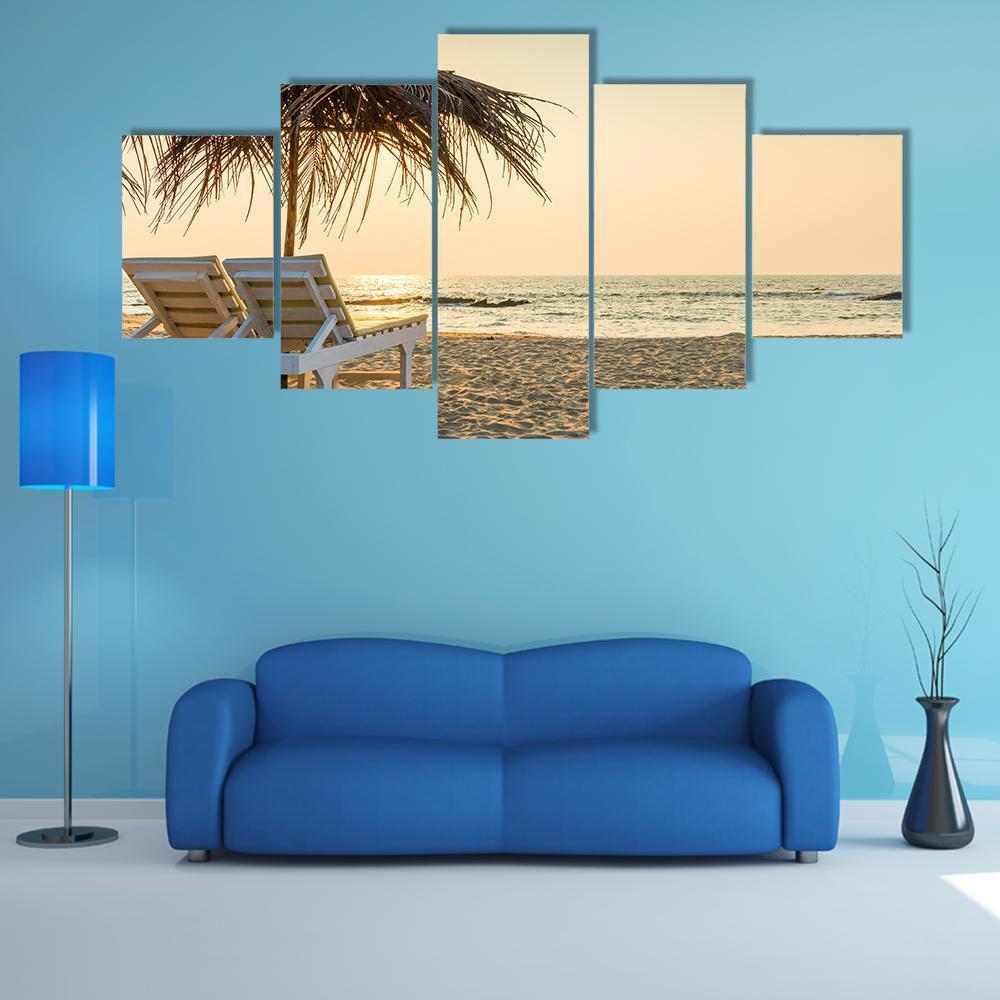 Empty Chairs And Umbrella Canvas Wall Art-5 Star-Gallery Wrap-62" x 32"-Tiaracle