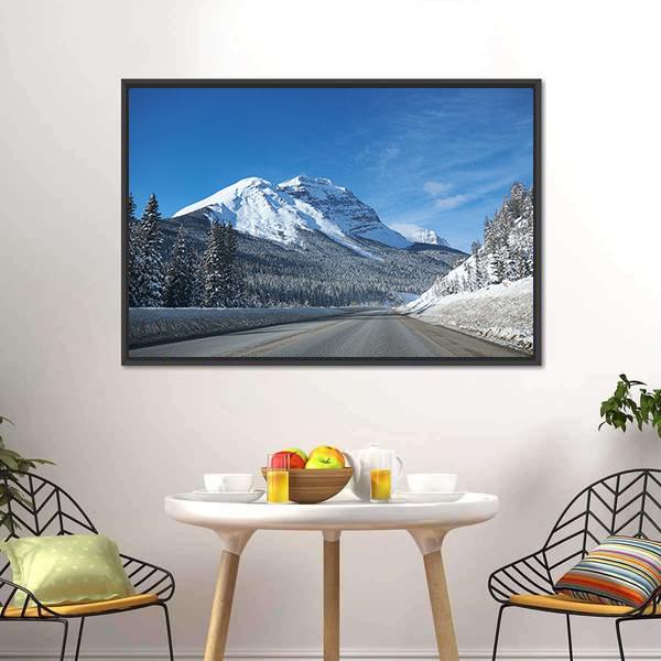 Empty Road At Banff Canvas Wall Art-1 Piece-Floating Frame-24" x 16"-Tiaracle