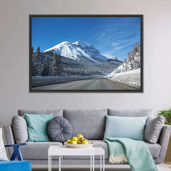 Empty Road At Banff Canvas Wall Art-3 Horizontal-Gallery Wrap-25" x 16"-Tiaracle