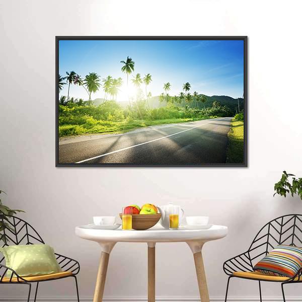 Empty Road In Jungle Canvas Wall Art-1 Piece-Floating Frame-24" x 16"-Tiaracle