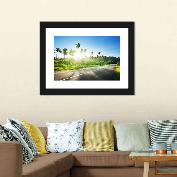 Empty Road In Jungle Canvas Wall Art-1 Piece-Framed Print-20" x 16"-Tiaracle