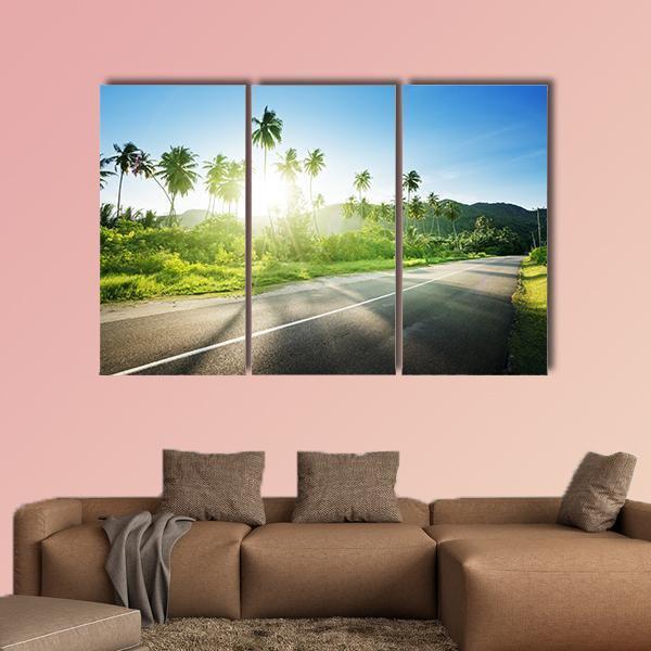 Empty Road In Jungle Canvas Wall Art-3 Horizontal-Gallery Wrap-37" x 24"-Tiaracle