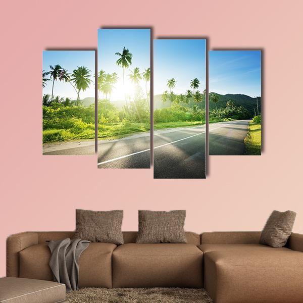 Empty Road In Jungle Canvas Wall Art-4 Pop-Gallery Wrap-50" x 32"-Tiaracle