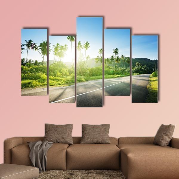Empty Road In Jungle Canvas Wall Art-5 Pop-Gallery Wrap-47" x 32"-Tiaracle