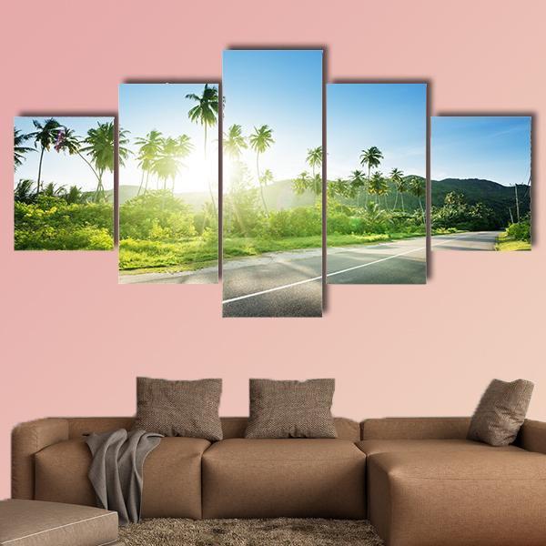 Empty Road In Jungle Canvas Wall Art-5 Star-Gallery Wrap-62" x 32"-Tiaracle