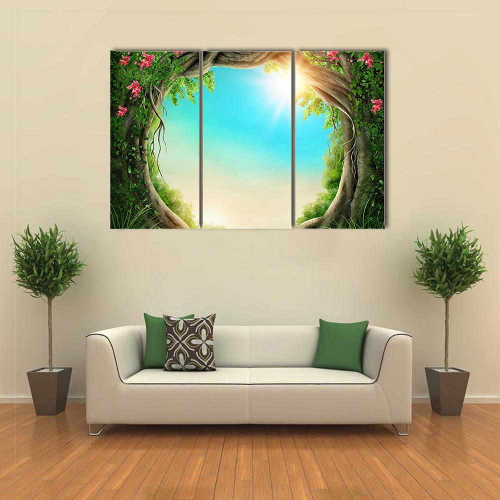 Enchanted Dark Forest At Spring Canvas Wall Art-3 Horizontal-Gallery Wrap-37" x 24"-Tiaracle