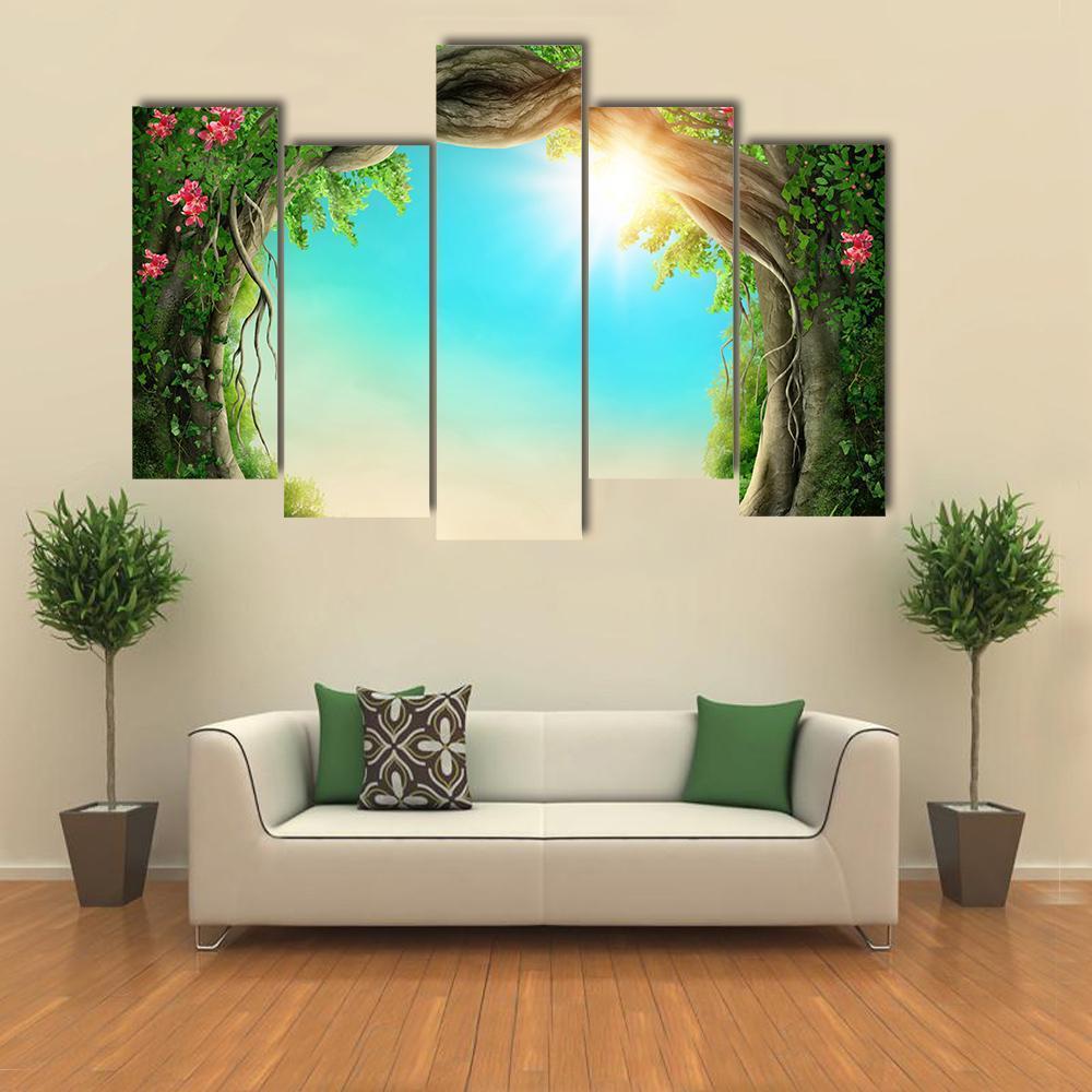 Enchanted Dark Forest At Spring Canvas Wall Art-5 Pop-Gallery Wrap-47" x 32"-Tiaracle