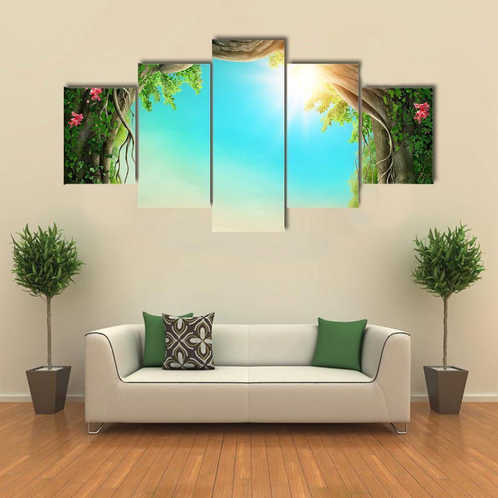 Enchanted Dark Forest At Spring Canvas Wall Art-5 Star-Gallery Wrap-62" x 32"-Tiaracle