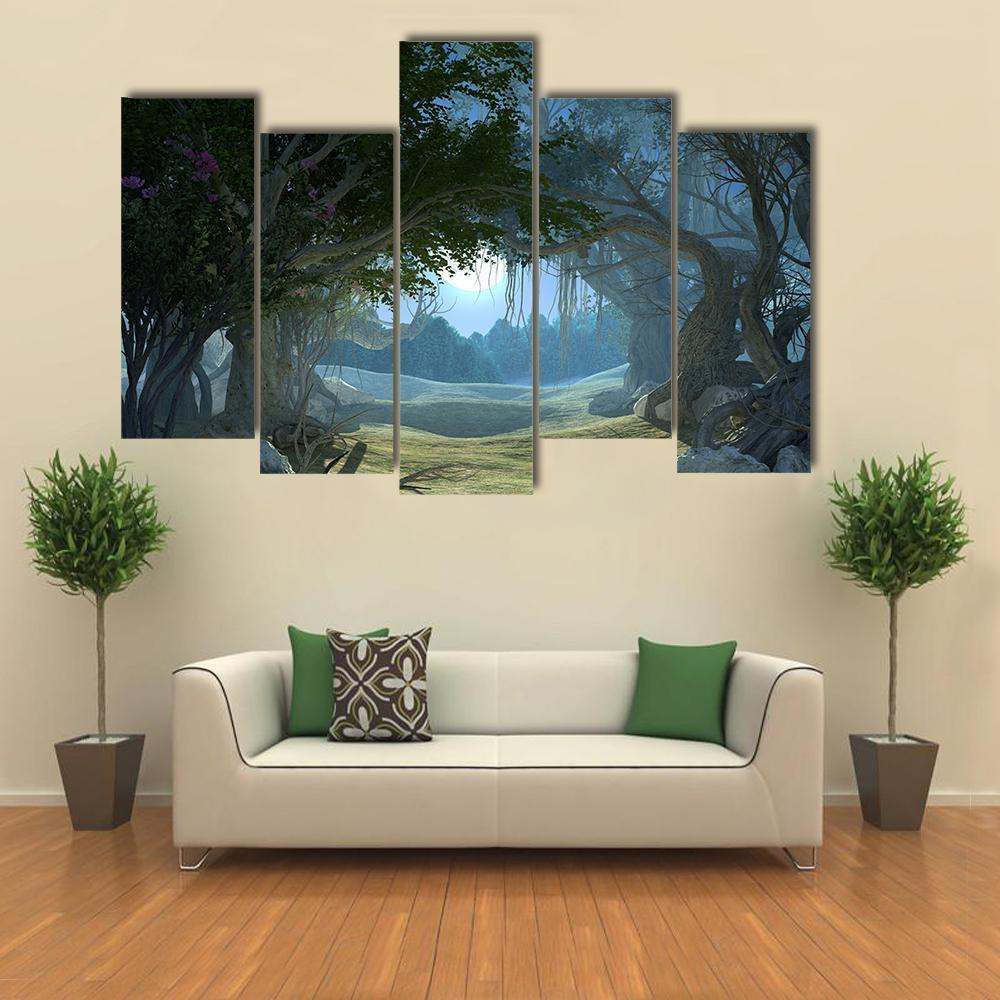 Enchanted Dark Forest Canvas Wall Art-5 Pop-Gallery Wrap-47" x 32"-Tiaracle