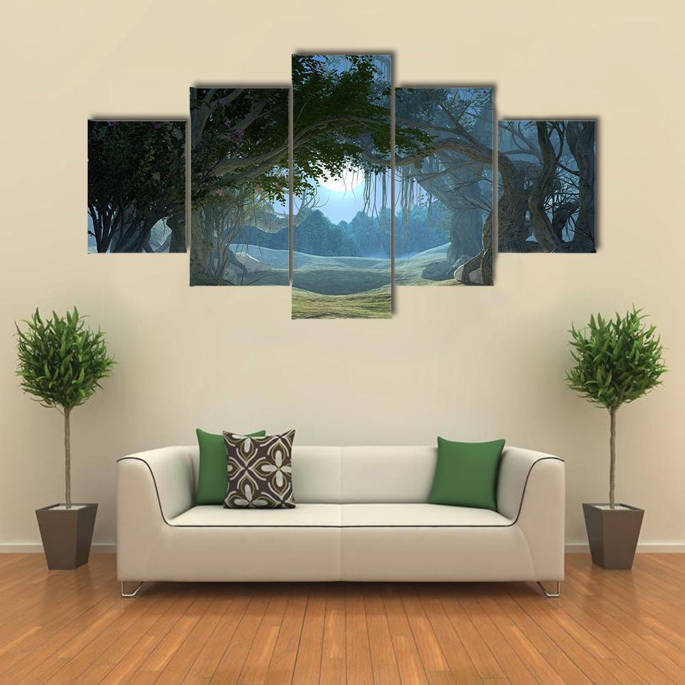 Enchanted Dark Forest Canvas Wall Art-5 Pop-Gallery Wrap-47" x 32"-Tiaracle