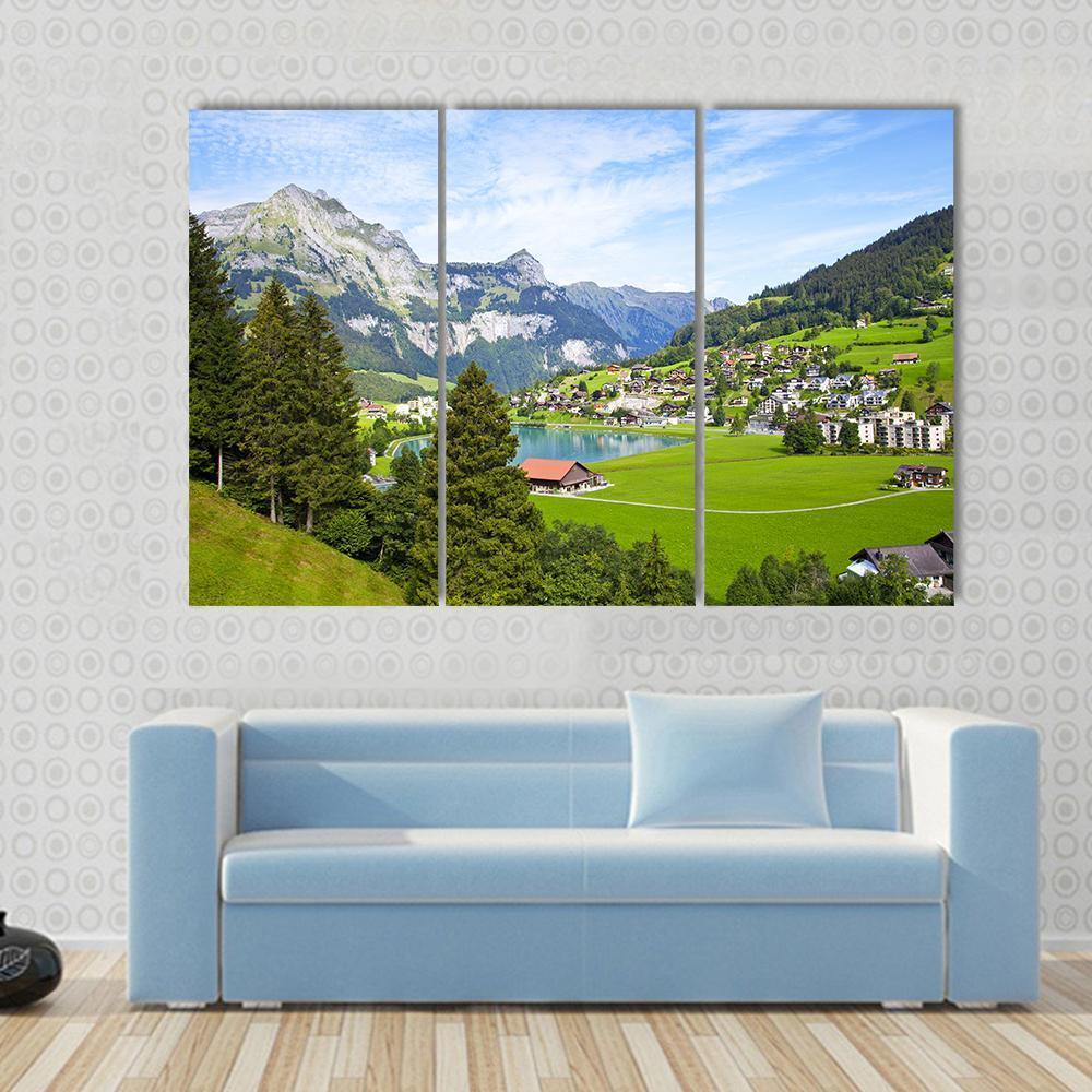Engelberg Village Switzerland Canvas Wall Art-3 Horizontal-Gallery Wrap-37" x 24"-Tiaracle