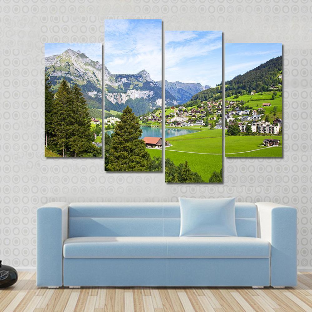 Engelberg Village Switzerland Canvas Wall Art-4 Pop-Gallery Wrap-50" x 32"-Tiaracle