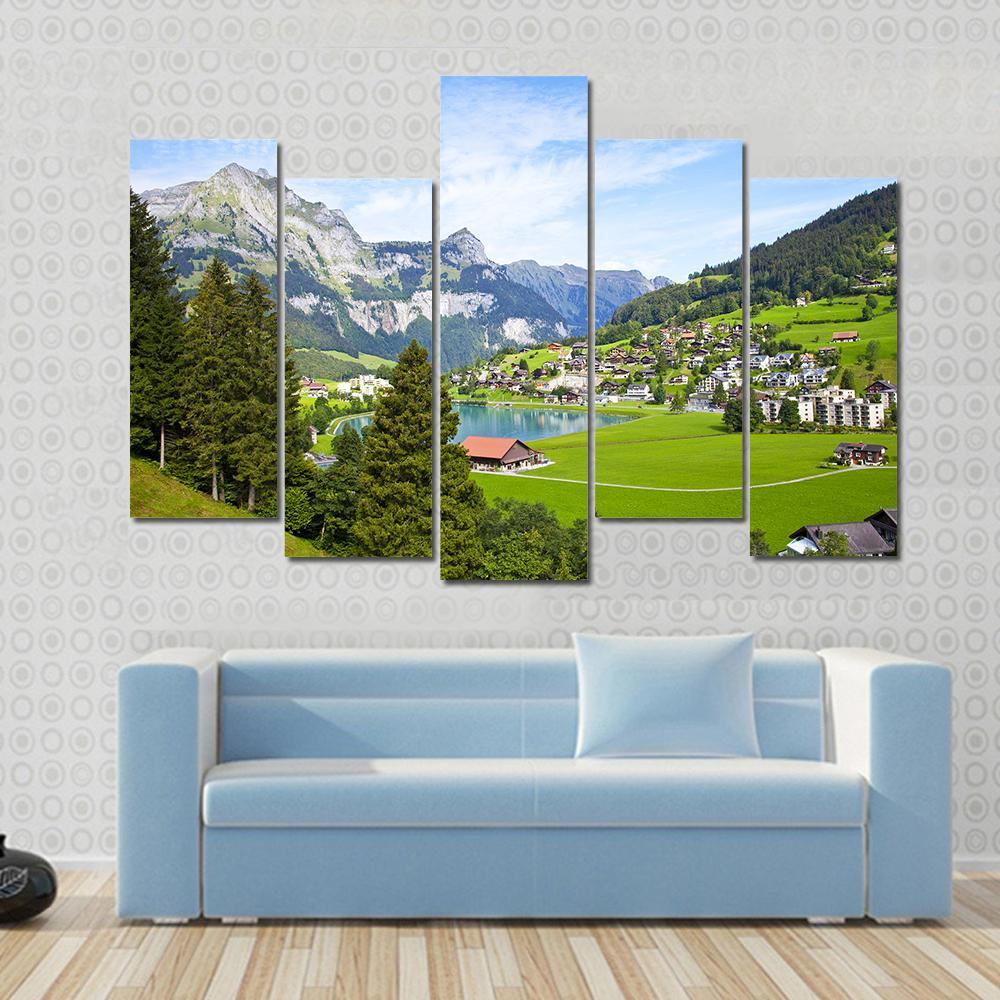Engelberg Village Switzerland Canvas Wall Art-5 Pop-Gallery Wrap-47" x 32"-Tiaracle