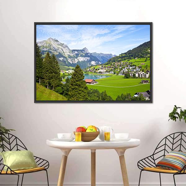 Engelberg Village Switzerland Canvas Wall Art-1 Piece-Floating Frame-24" x 16"-Tiaracle