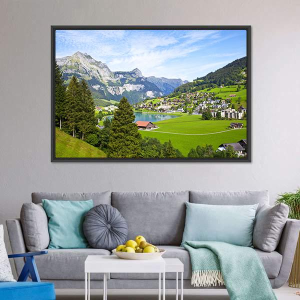 Engelberg Village Switzerland Canvas Wall Art-3 Horizontal-Gallery Wrap-25" x 16"-Tiaracle