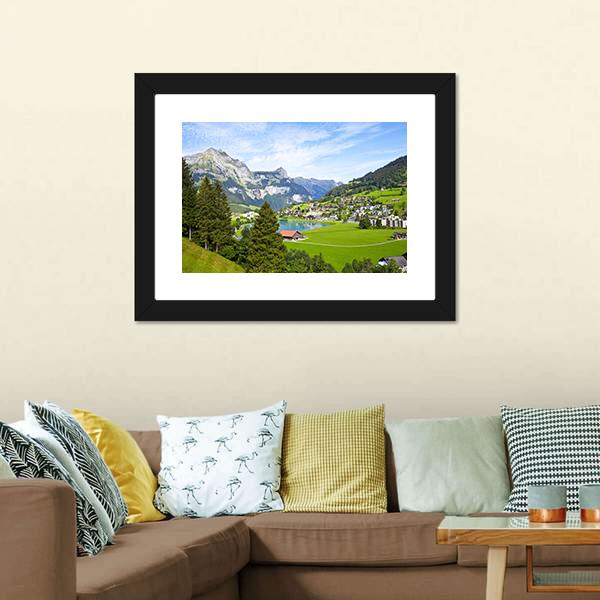 Engelberg Village Switzerland Canvas Wall Art-1 Piece-Framed Print-20" x 16"-Tiaracle