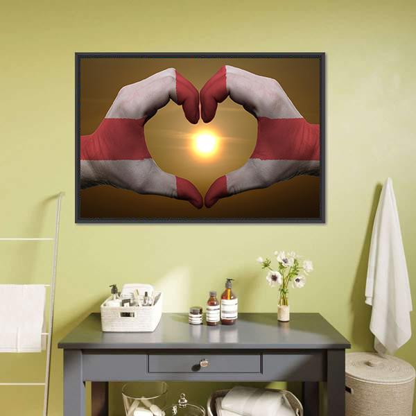 England Flag On Hands Canvas Wall Art-5 Horizontal-Gallery Wrap-22" x 12"-Tiaracle