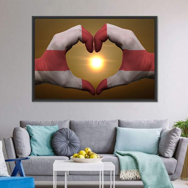 England Flag On Hands Canvas Wall Art-3 Horizontal-Gallery Wrap-25" x 16"-Tiaracle