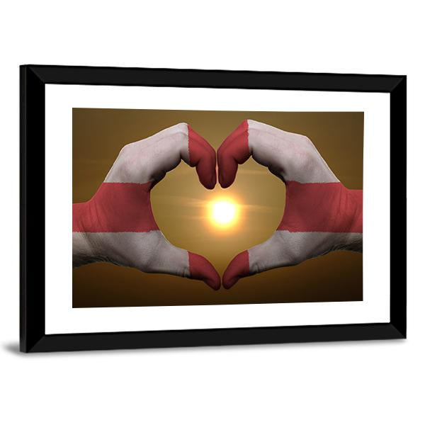 England Flag On Hands Canvas Wall Art-3 Horizontal-Gallery Wrap-25" x 16"-Tiaracle