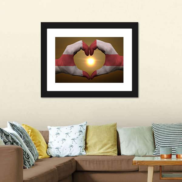 England Flag On Hands Canvas Wall Art-5 Horizontal-Gallery Wrap-22" x 12"-Tiaracle