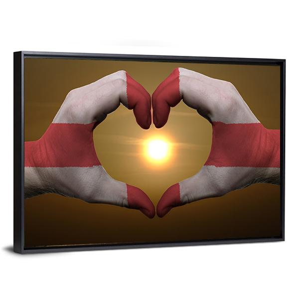 England Flag On Hands Canvas Wall Art-5 Horizontal-Gallery Wrap-22" x 12"-Tiaracle