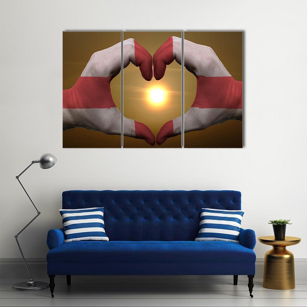 England Flag On Hands Canvas Wall Art-3 Horizontal-Gallery Wrap-37" x 24"-Tiaracle