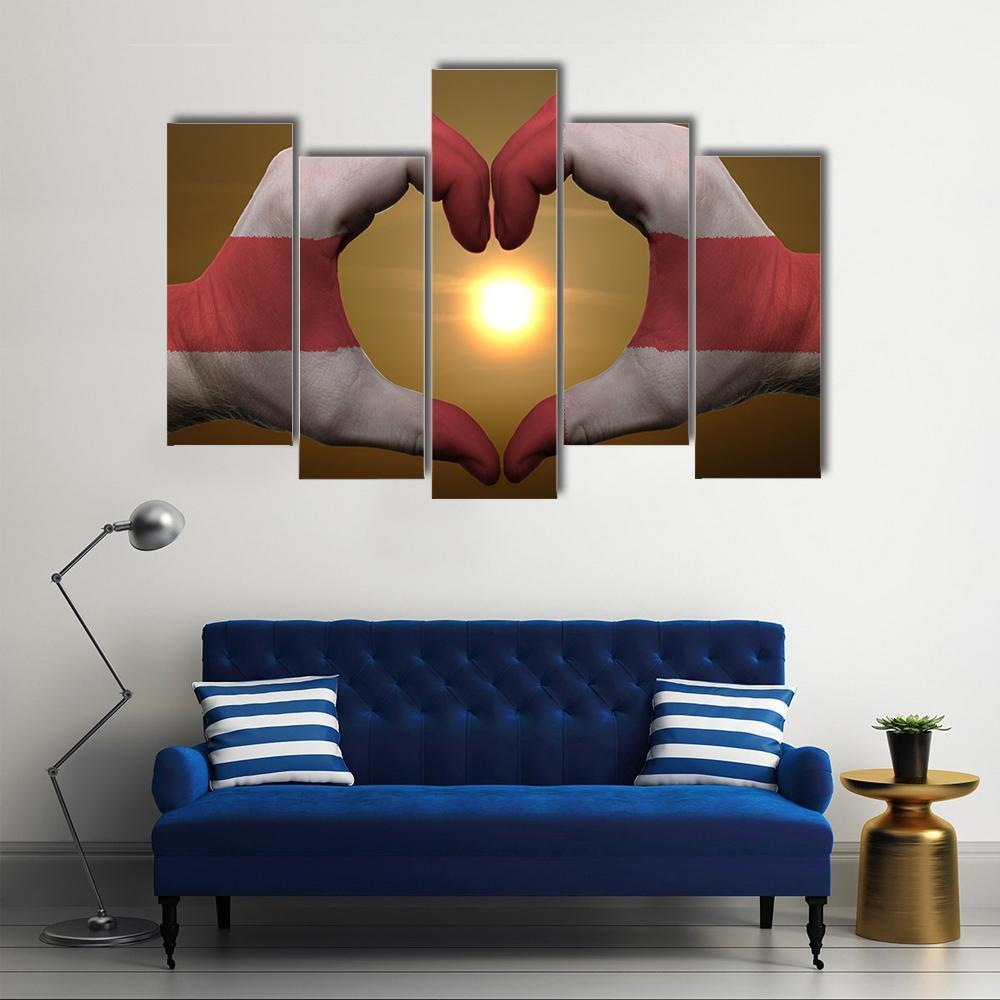 England Flag On Hands Canvas Wall Art-5 Pop-Gallery Wrap-47" x 32"-Tiaracle