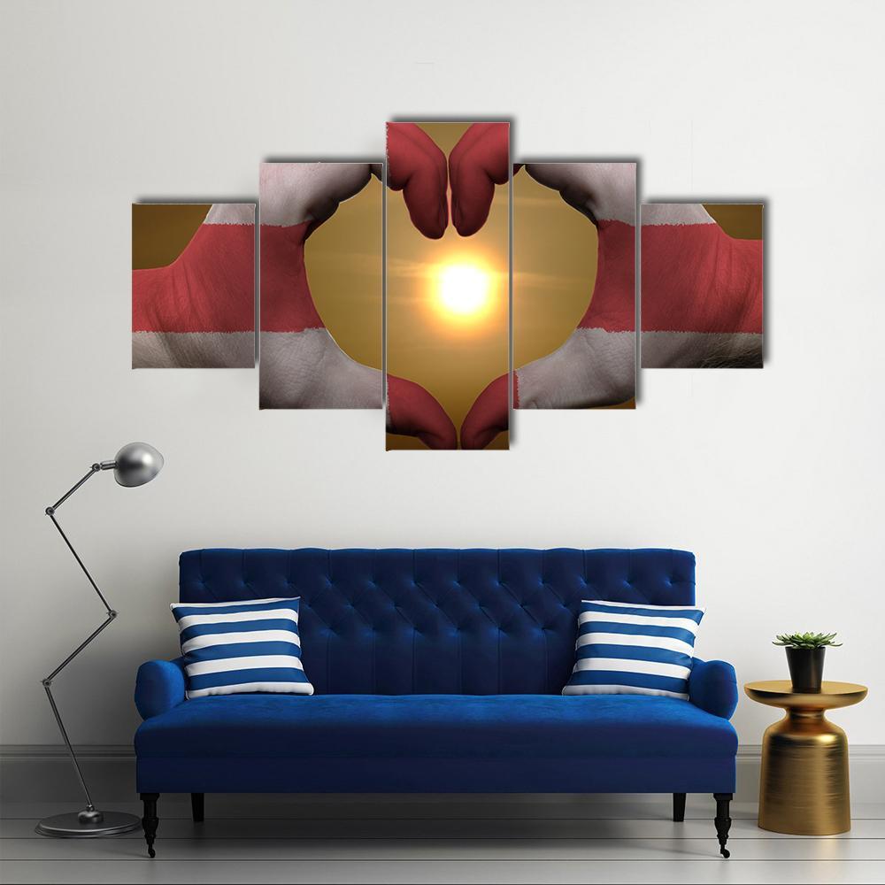 England Flag On Hands Canvas Wall Art-5 Star-Gallery Wrap-62" x 32"-Tiaracle