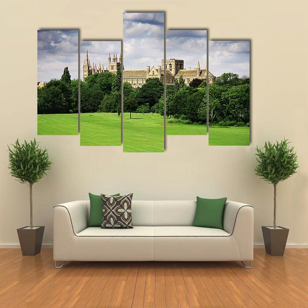 English Landscape With Cathedral Canvas Wall Art-5 Pop-Gallery Wrap-47" x 32"-Tiaracle