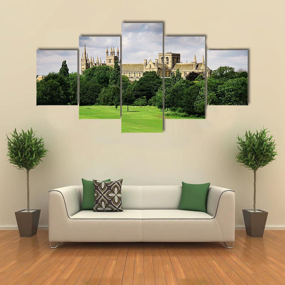English Landscape With Cathedral Canvas Wall Art-5 Star-Gallery Wrap-62" x 32"-Tiaracle