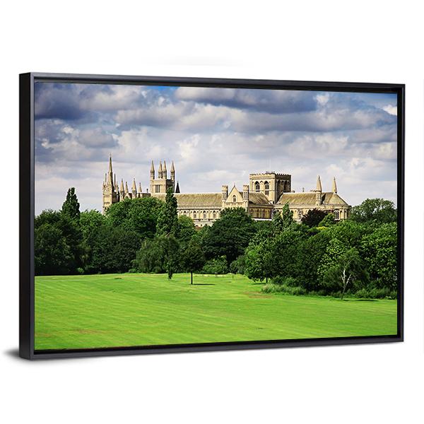 English Landscape With Cathedral Canvas Wall Art-3 Horizontal-Gallery Wrap-25" x 16"-Tiaracle