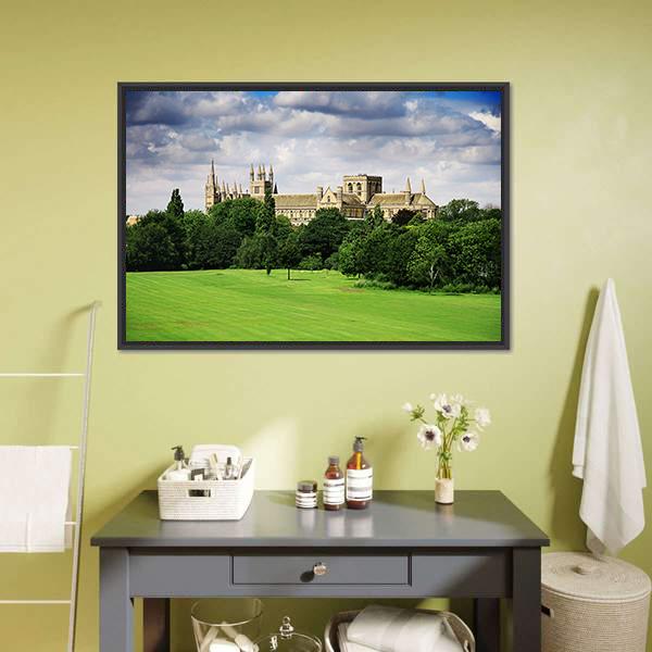 English Landscape With Cathedral Canvas Wall Art-3 Horizontal-Gallery Wrap-25" x 16"-Tiaracle