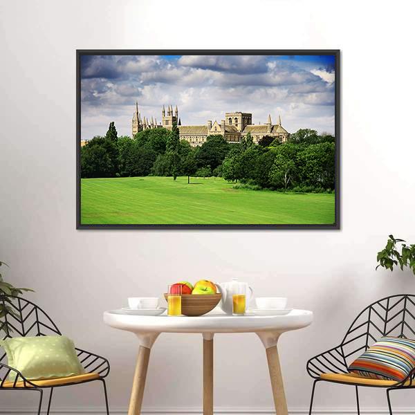 English Landscape With Cathedral Canvas Wall Art-1 Piece-Floating Frame-24" x 16"-Tiaracle