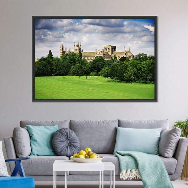English Landscape With Cathedral Canvas Wall Art-3 Horizontal-Gallery Wrap-25" x 16"-Tiaracle
