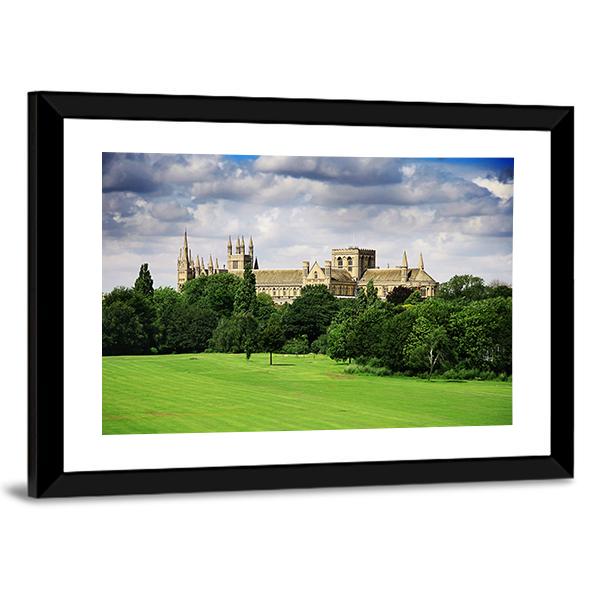 English Landscape With Cathedral Canvas Wall Art-3 Horizontal-Gallery Wrap-25" x 16"-Tiaracle