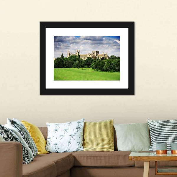 English Landscape With Cathedral Canvas Wall Art-1 Piece-Framed Print-20" x 16"-Tiaracle