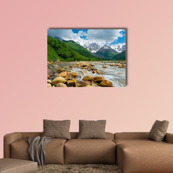 Enguri River In Georgia Canvas Wall Art-1 Piece-Gallery Wrap-48" x 32"-Tiaracle