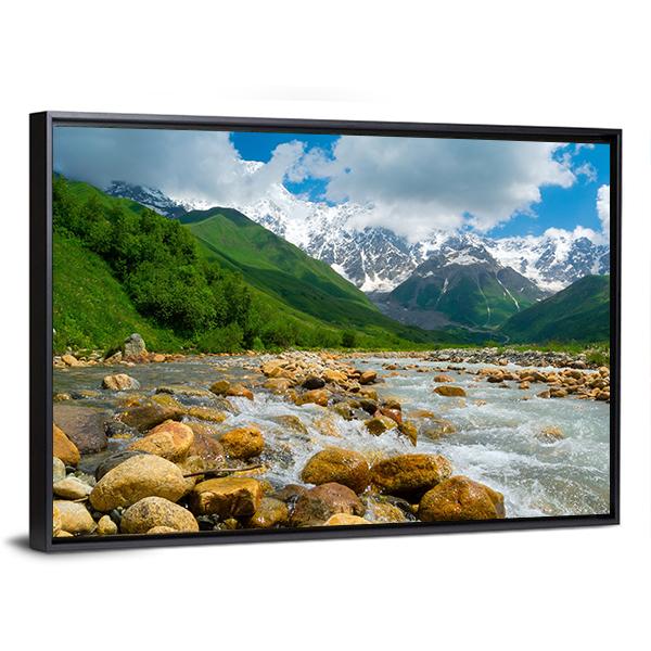 Enguri River In Georgia Canvas Wall Art-3 Horizontal-Gallery Wrap-25" x 16"-Tiaracle