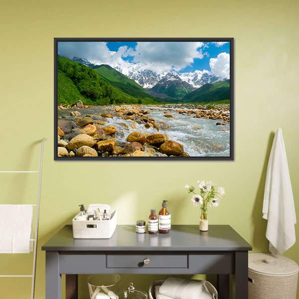 Enguri River In Georgia Canvas Wall Art-3 Horizontal-Gallery Wrap-25" x 16"-Tiaracle