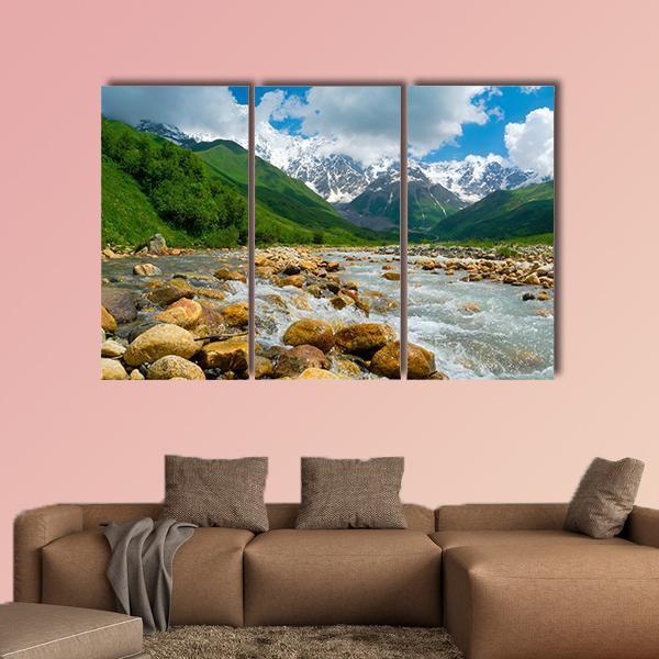 Enguri River In Georgia Canvas Wall Art-3 Horizontal-Gallery Wrap-37" x 24"-Tiaracle