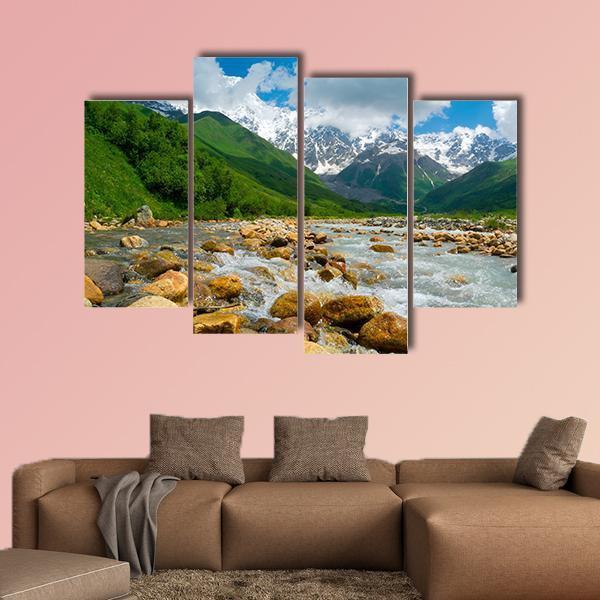 Enguri River In Georgia Canvas Wall Art-4 Pop-Gallery Wrap-50" x 32"-Tiaracle