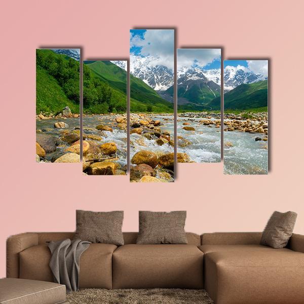 Enguri River In Georgia Canvas Wall Art-5 Pop-Gallery Wrap-47" x 32"-Tiaracle