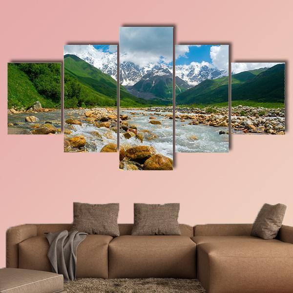 Enguri River In Georgia Canvas Wall Art-5 Star-Gallery Wrap-62" x 32"-Tiaracle