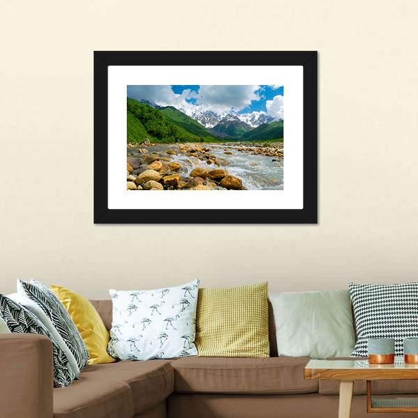 Enguri River In Georgia Canvas Wall Art-1 Piece-Framed Print-20" x 16"-Tiaracle