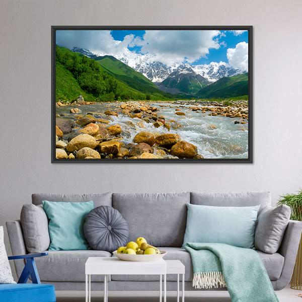 Enguri River In Georgia Panoramic Canvas Wall Art-1 Piece-36" x 12"-Tiaracle