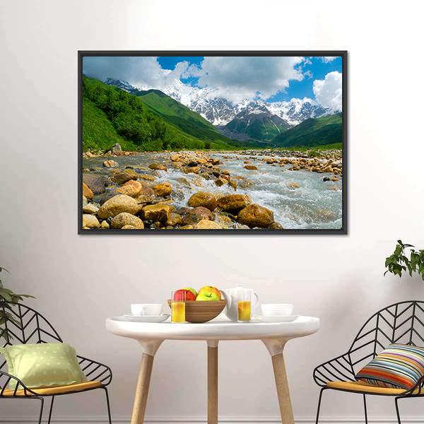 Enguri River In Georgia Panoramic Canvas Wall Art-1 Piece-36" x 12"-Tiaracle
