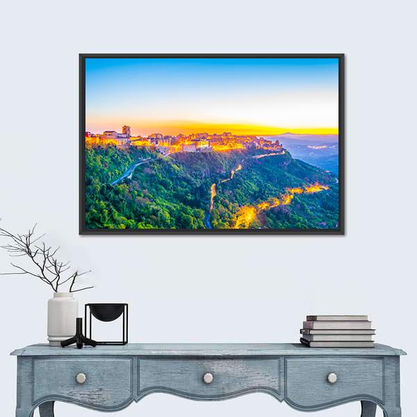 Enna Town In Sicily Canvas Wall Art-1 Piece-Floating Frame-24" x 16"-Tiaracle