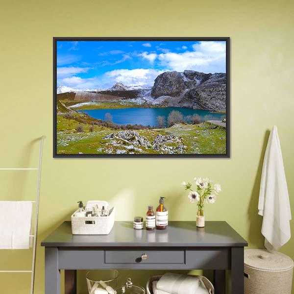 Enol Lake Austria Canvas Wall Art-3 Horizontal-Gallery Wrap-25" x 16"-Tiaracle