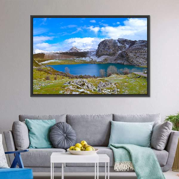 Enol Lake Austria Canvas Wall Art-3 Horizontal-Gallery Wrap-25" x 16"-Tiaracle